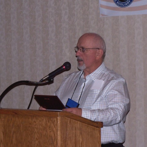 Past Department Adjutant/Treasurer Robert Evans was recognized by the Department for his service of 18 years as the Department Adjutant/Treasurer.  He is addressing the awards banquet.